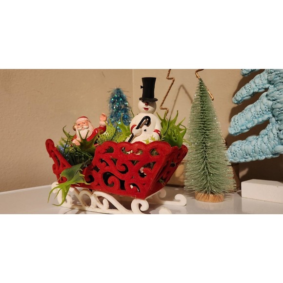 Vintage plastic velvet Santa snowman frosty table decor shelf decorations - Picture 10 of 12